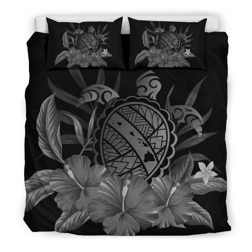 Hawaiian Map Turtle Hibiscus Polynesian Bedding Set - Gray - Polynesian Pride