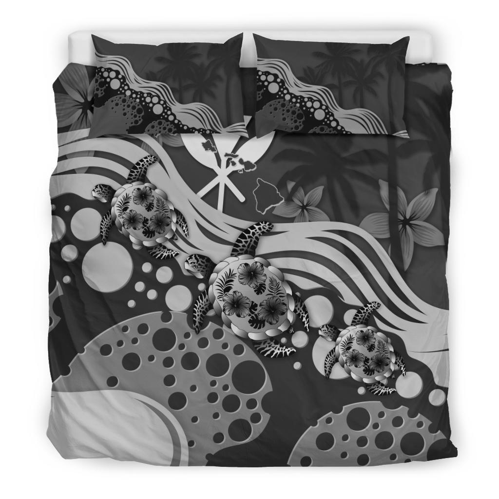 Polynesian Duvet Cover Set - Hawaii Bedding Set Gray Turtle Hibiscus Gray - Polynesian Pride