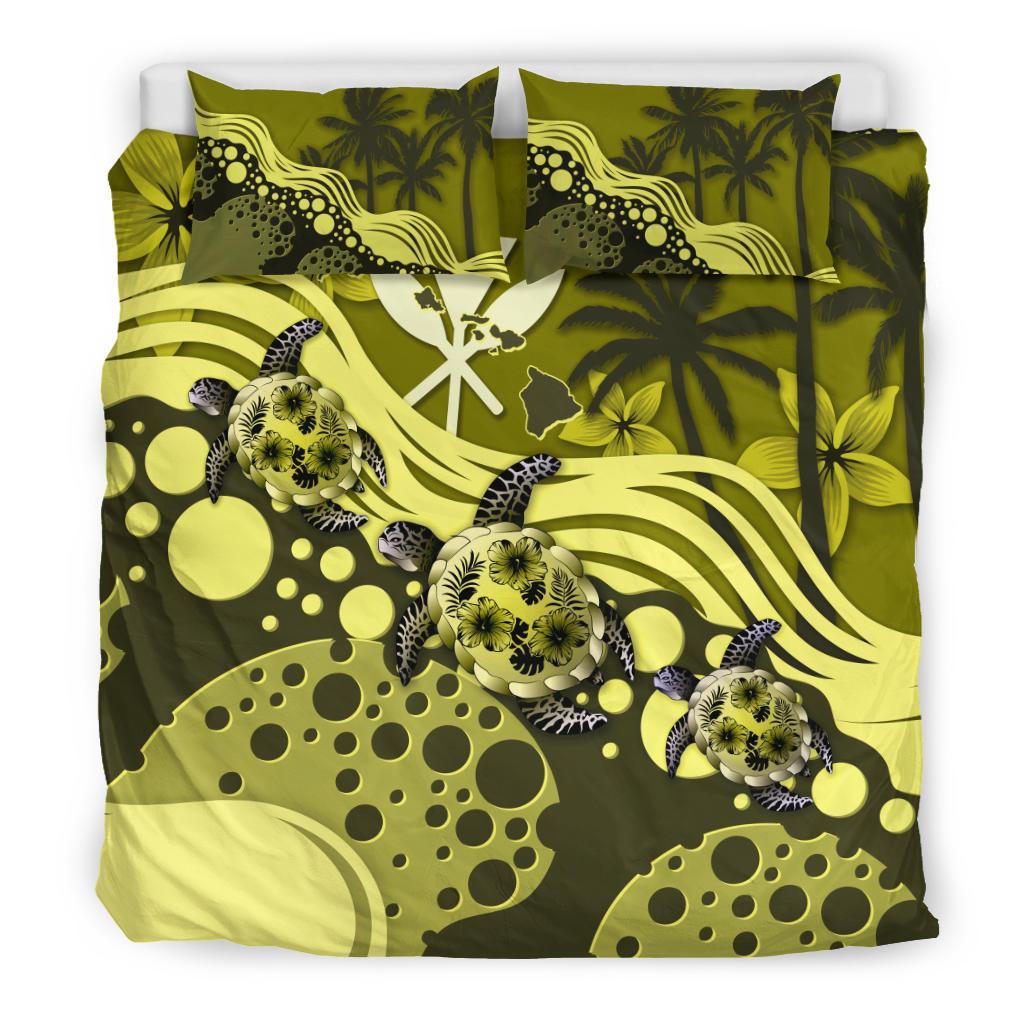 Polynesian Duvet Cover Set - Hawaii Bedding Set Yellow Turtle Hibiscus Yellow - Polynesian Pride