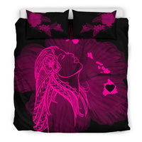 Hawaiian Map Heart Hula Girl Hibiscus Polynesian Bedding Set - Pink - Polynesian Pride