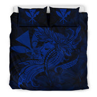 Hawaiian Map Hula Girl Hibiscus Kanaka Polynesian Bedding Set - Blue - Polynesian Pride