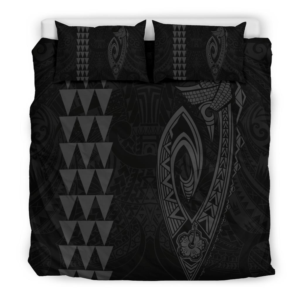 Hawaiian Kakau Fish Hook Polynesian Bedding Set - Grey - Polynesian Pride
