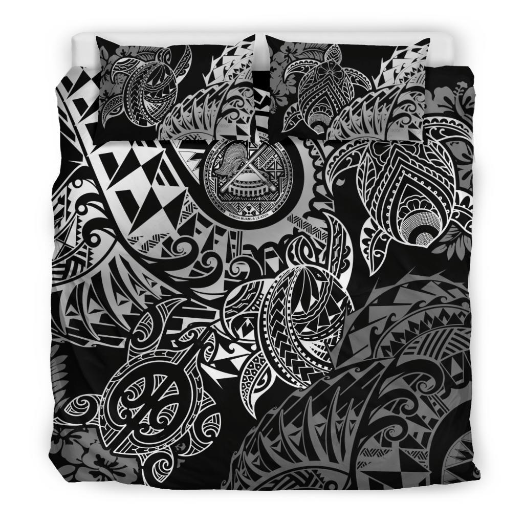 American Samoa Polynesian Duvet Cover Set - White Hibiscus Turtle Flowing - Polynesian Pride