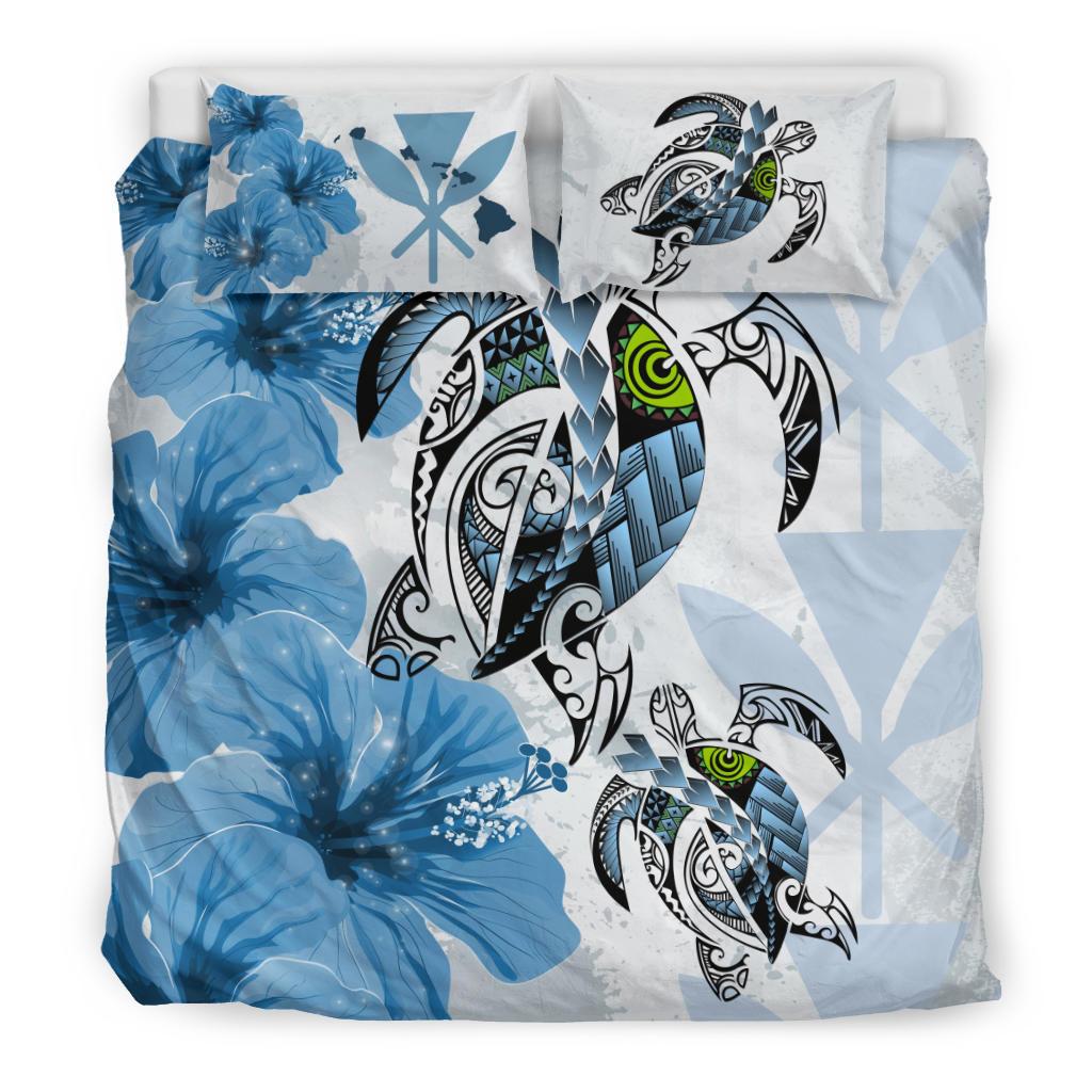 Polynesian Duvet Cover Set - Hawaii Bedding Set Polynesia Turtle Hibiscus Blue Blue - Polynesian Pride