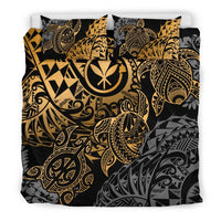 Polynesian Hawaii (Kanaka Maoli) Duvet Cover Set - Gold Hibiscus Turtle Flowing - Polynesian Pride
