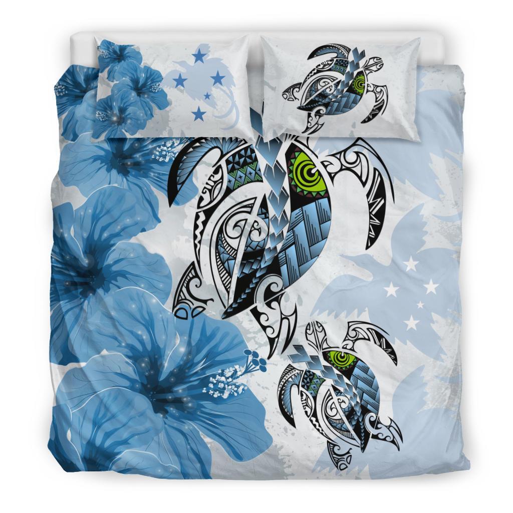 Polynesian Duvet Cover Set - Papua New Guinea Bedding Set Polynesia Turtle Hibiscus Blue Blue - Polynesian Pride