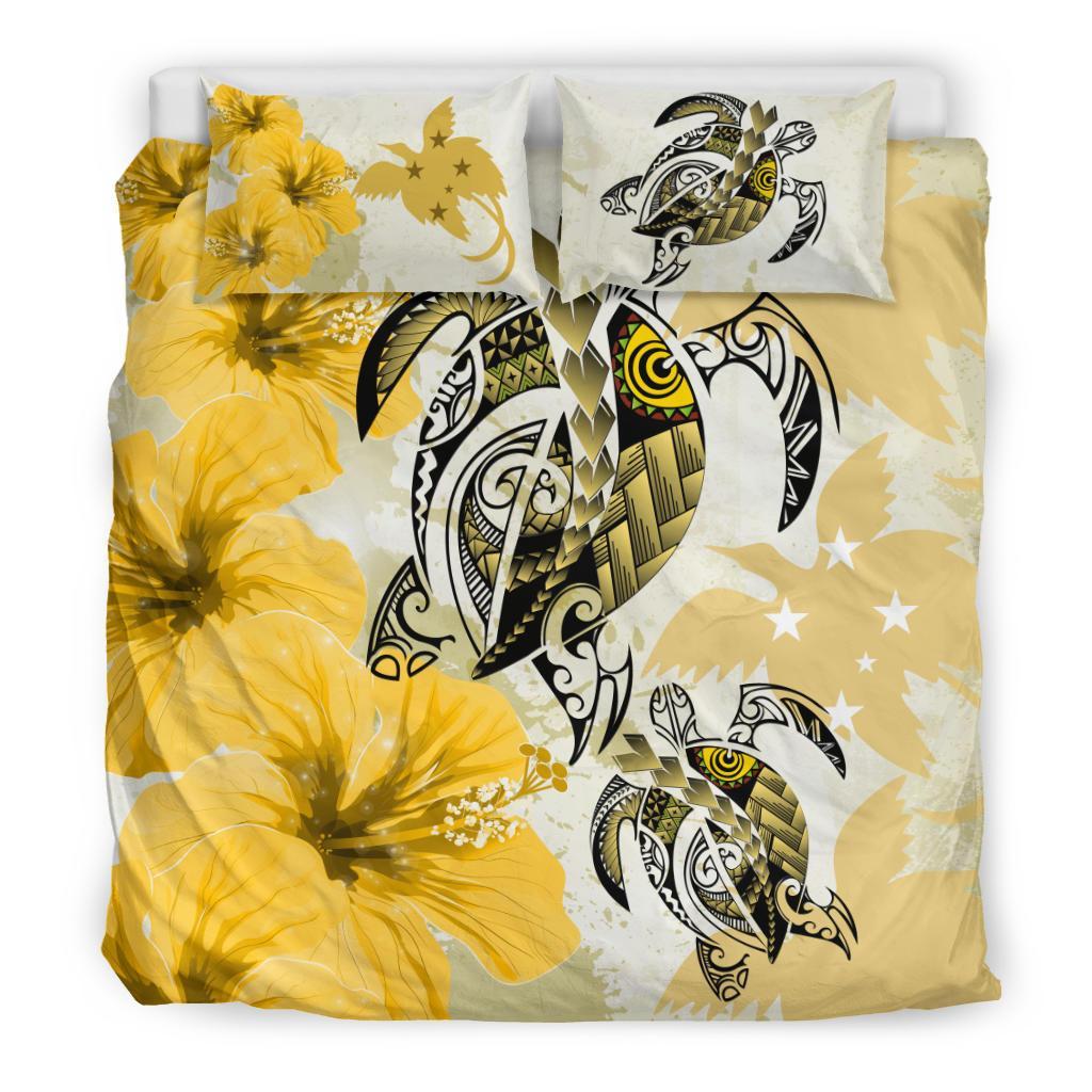 Polynesian Duvet Cover Set - Papua New Guinea Bedding Set Polynesia Turtle Hibiscus Yellow Yellow - Polynesian Pride