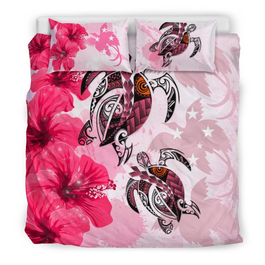 Polynesian Duvet Cover Set - Papua New Guinea Bedding Set Polynesia Turtle Hibiscus Pink Pink - Polynesian Pride