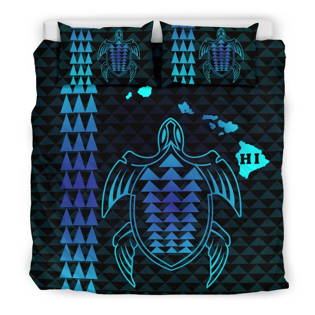 Hawaiian Map Kakau Turtle Polynesian Bedding Set - Blue - Polynesian Pride