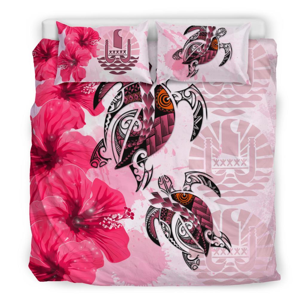 Polynesian Duvet Cover Set - Tahiti Bedding Set Polynesia Turtle Hibiscus Pink Pink - Polynesian Pride