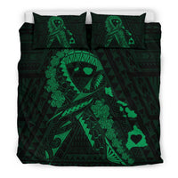 Hawaiian Map Heart Ribbon Cancer Hibiscus Polynesian Bedding Set - Green - Polynesian Pride