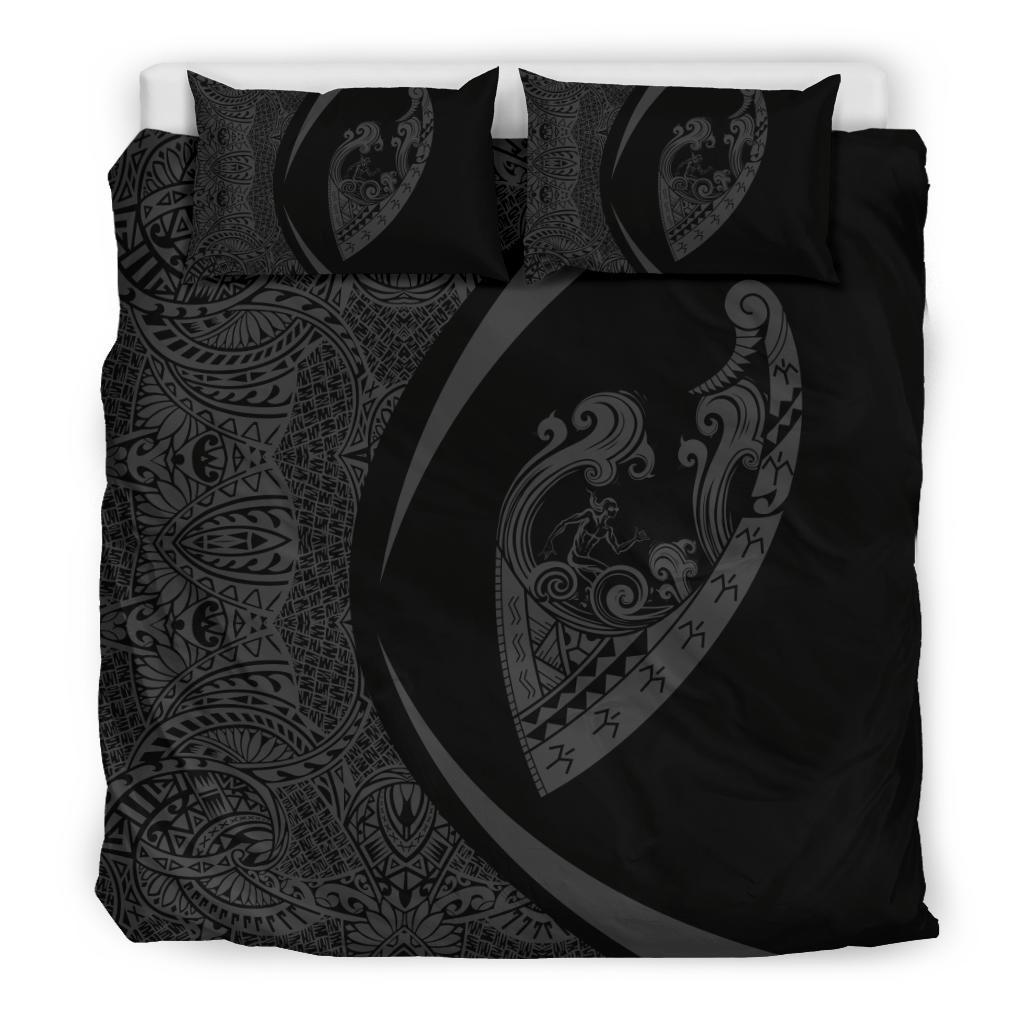 Hawaiian Surfing Waves Fish Hook Polynesian Bedding Set - Circle Style Grey Grey - Polynesian Pride