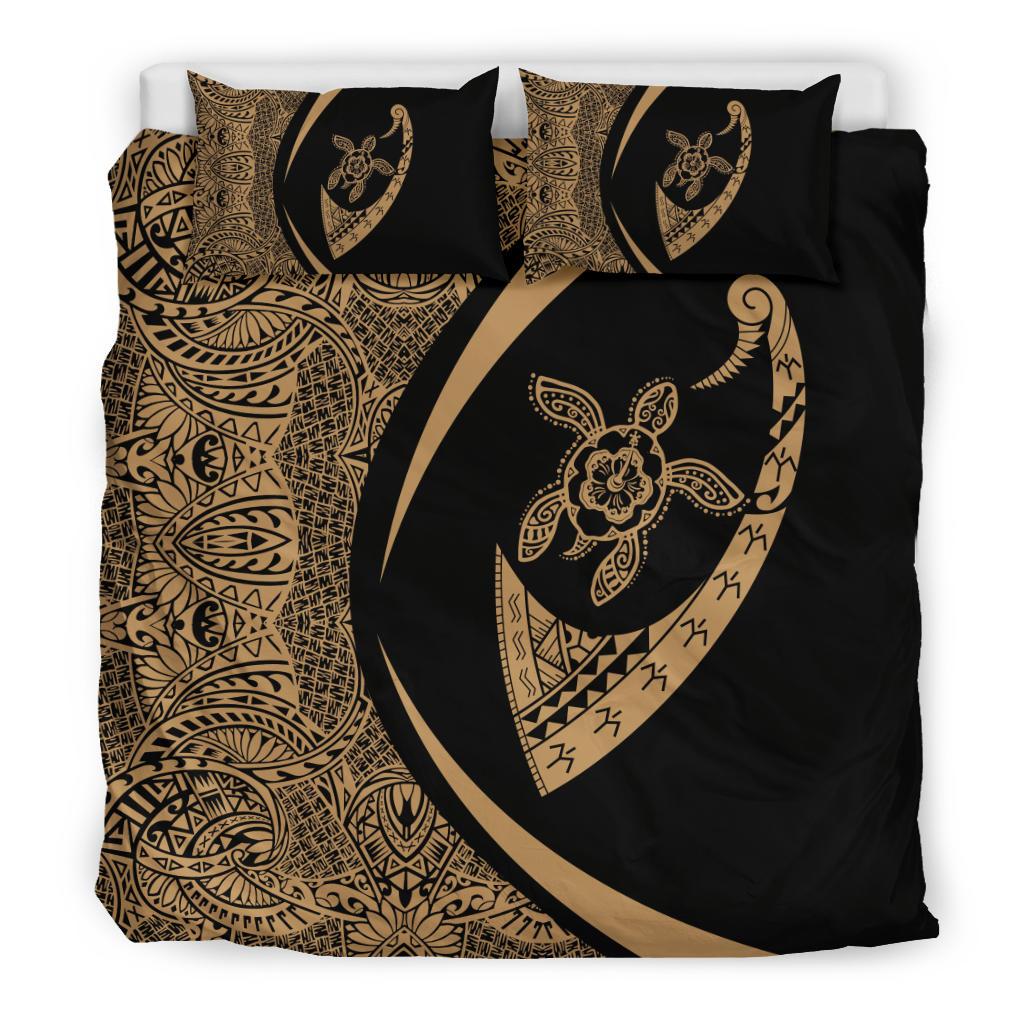 Hawaiian Turtle Fish Hook Hibiscus Polynesian Bedding Set - Circle Style Gold - Polynesian Pride