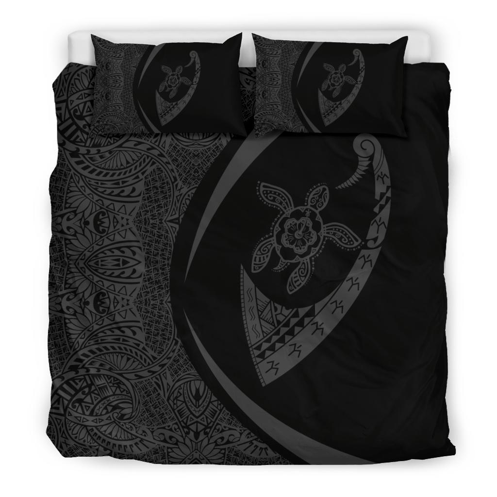 Hawaiian Turtle Fish Hook Hibiscus Polynesian Bedding Set - Circle Style Grey - Polynesian Pride