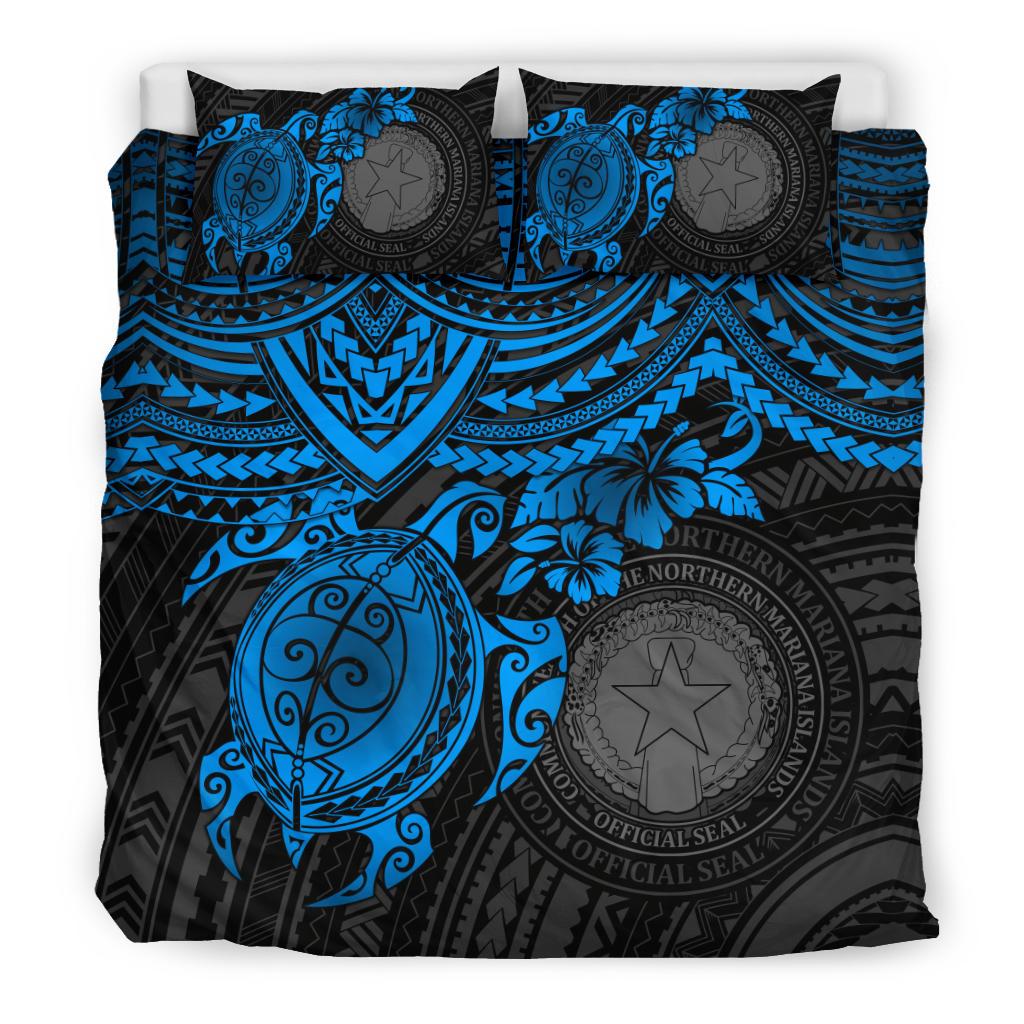 Northern Mariana Islands Polynesian Duvet Cover Set - Blue Turtle - Polynesian Pride