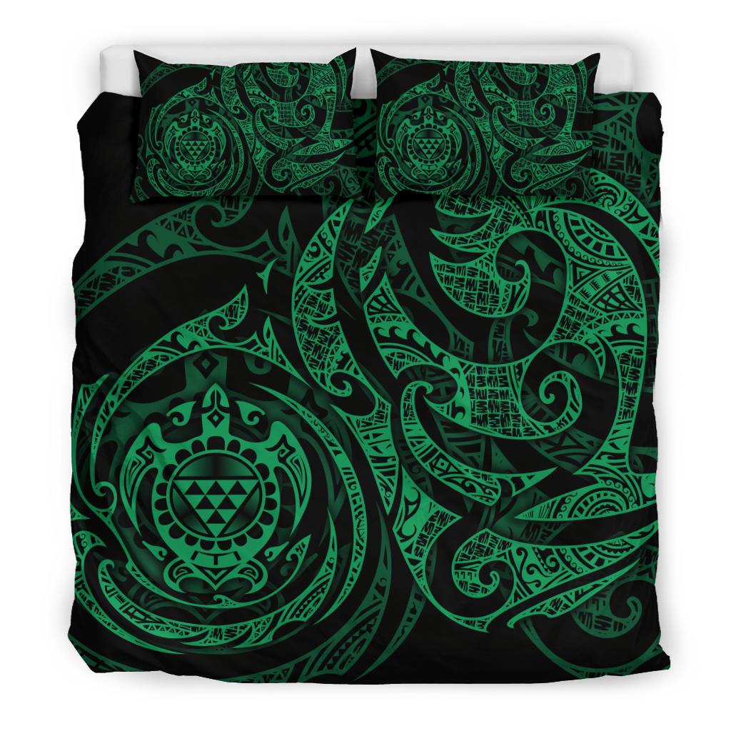 Polynesian Bedding Set - Hawaii Duvet Cover Set Green Turtle Tribal - Polynesian Pride
