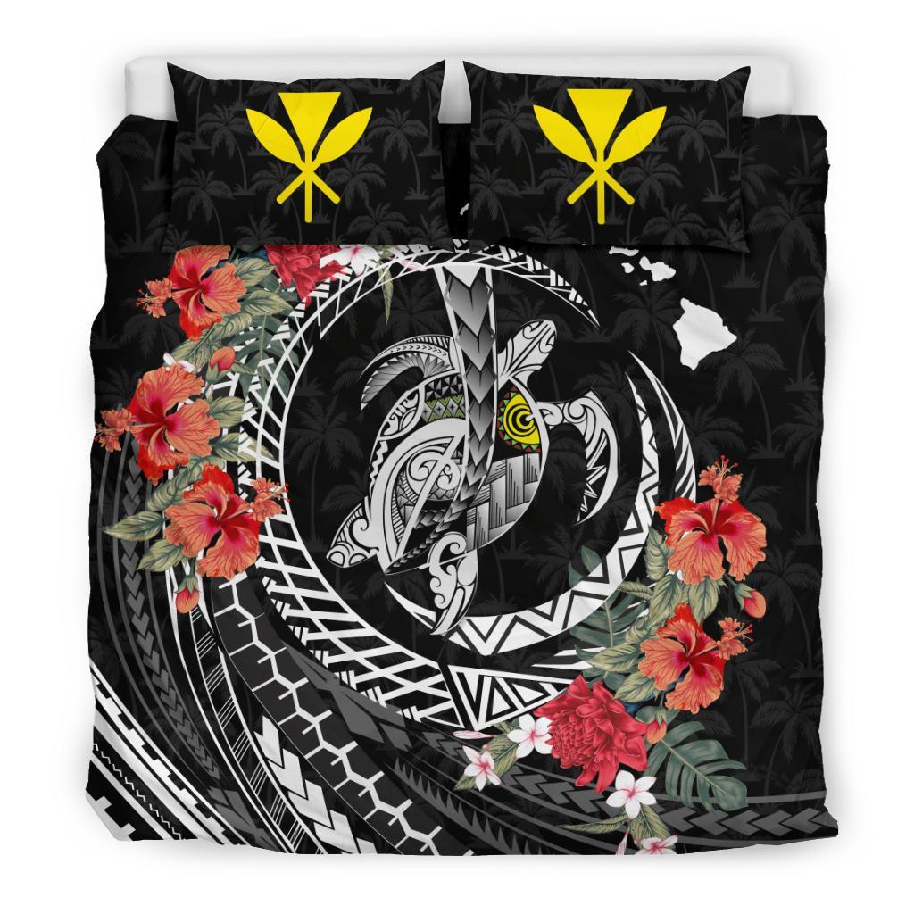 Polynesian Duvet Cover Set - Kanaka Maoli (Hawaiian)Bedding Set Polynesia Map Turtle Hibiscus Black - Polynesian Pride