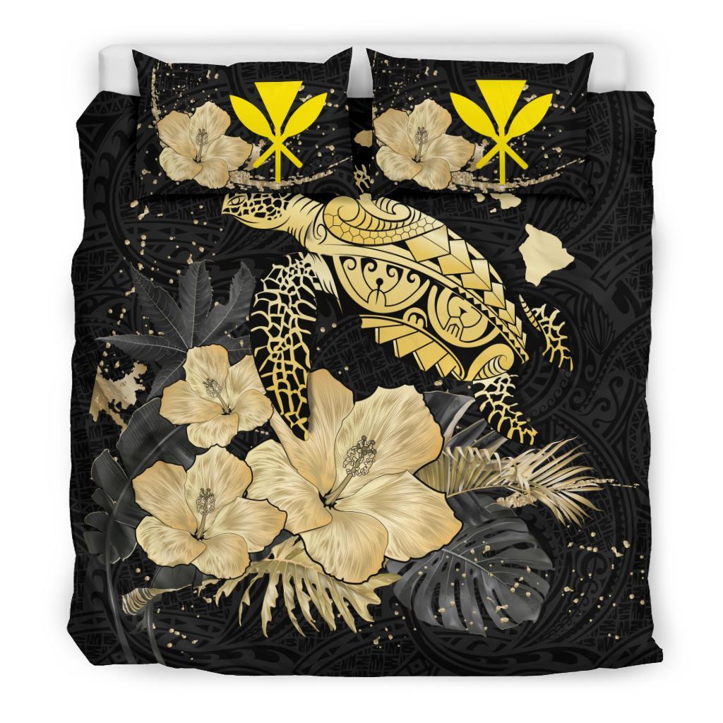 Polynesian Duvet Cover Set - Kanaka Maoli (Hawaiian) Bedding Set Turtle Hibiscus Gold Special Gold - Polynesian Pride