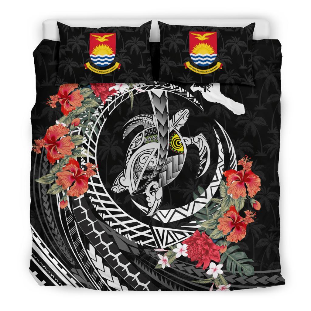 Polynesian Duvet Cover Set - Kiribati Bedding Set Polynesia Map Turtle Hibiscus Black - Polynesian Pride