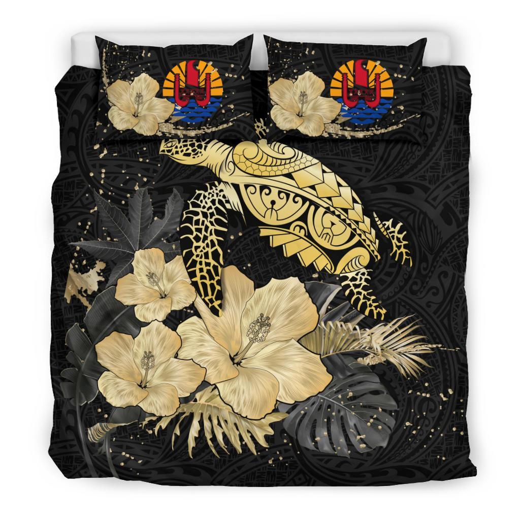 Polynesian Duvet Cover Set - Tahiti Bedding Set Turtle Hibiscus Gold Special Gold - Polynesian Pride