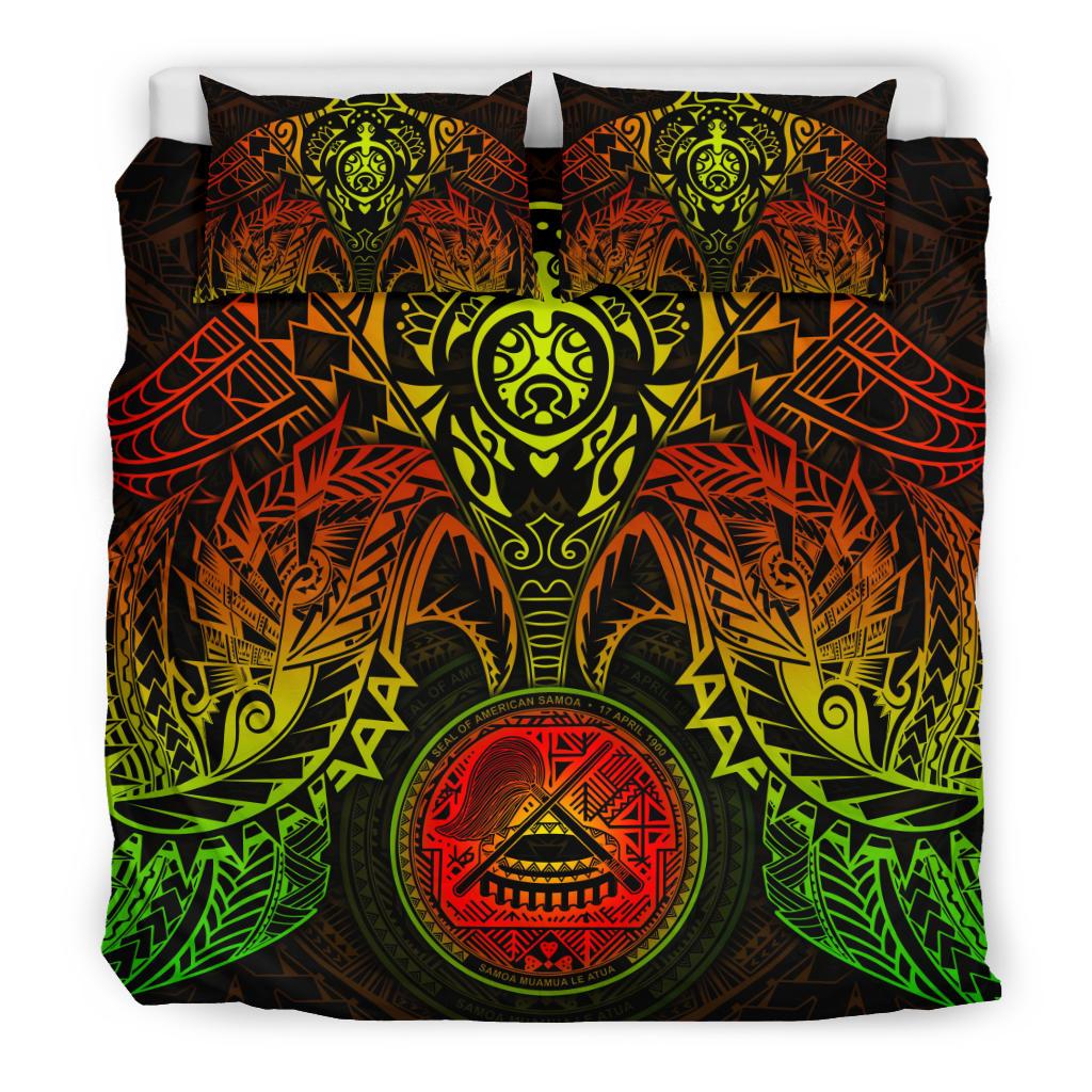 American Samoa Polynesian Duvet Cover Set - Reggae Turtle Manta Ray - Polynesian Pride