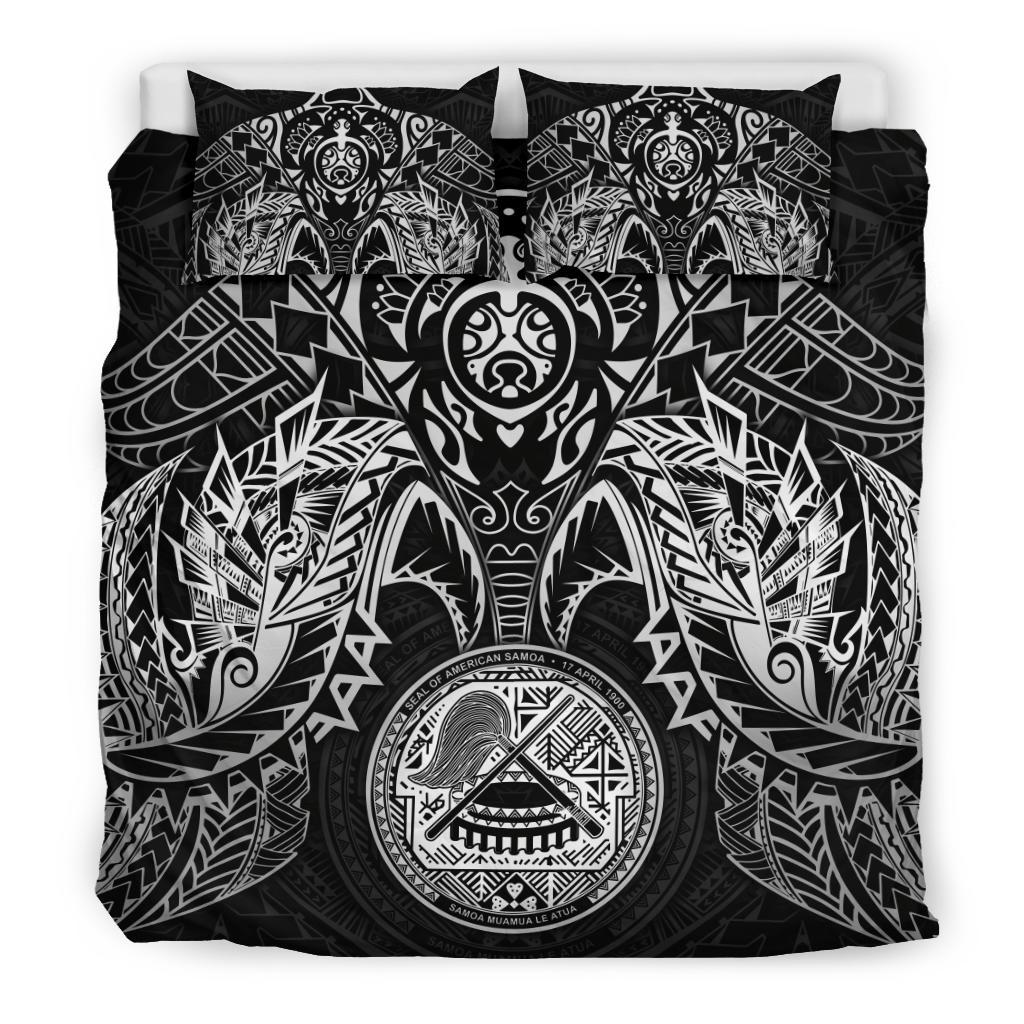 American Samoa Polynesian Duvet Cover Set - White Turtle Manta Ray - Polynesian Pride