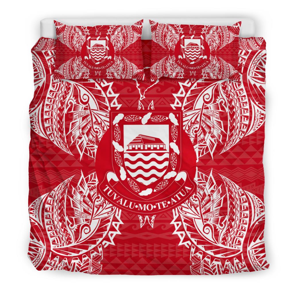 Polynesian Bedding Set - Tuvalu Duvet Cover Set Map Red White - Polynesian Pride