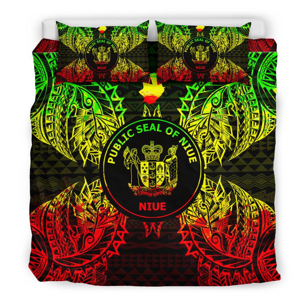 Polynesian Bedding Set - Niue Duvet Cover Set Map Reggae - Polynesian Pride