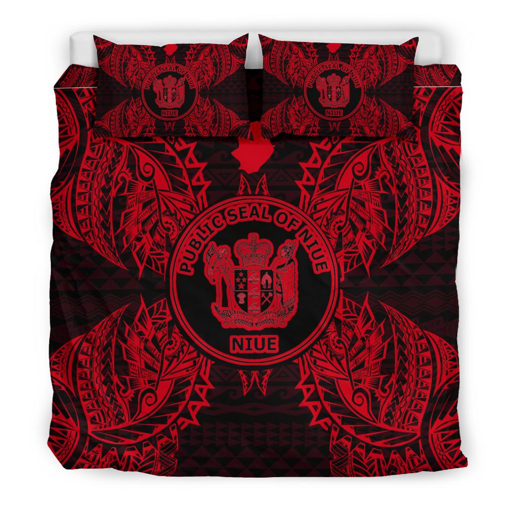 Polynesian Bedding Set - Niue Duvet Cover Set Map Red - Polynesian Pride