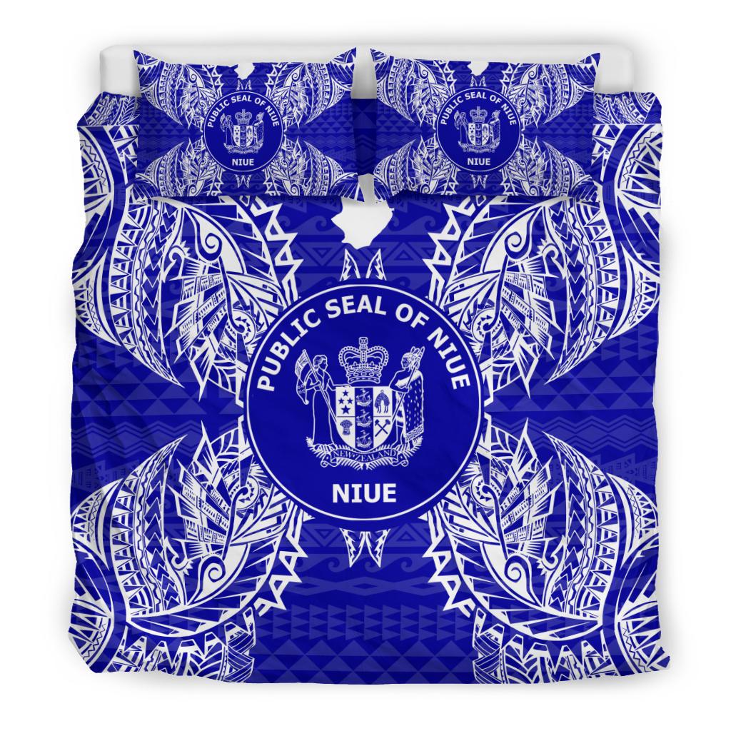 Polynesian Bedding Set - Niue Duvet Cover Set Map Blue - Polynesian Pride