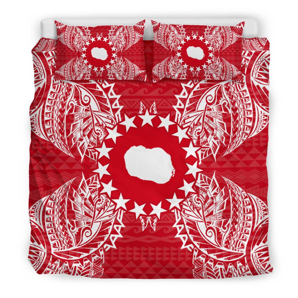 Polynesian Bedding Set - Cook Islands Duvet Cover Set Map Red White - Polynesian Pride