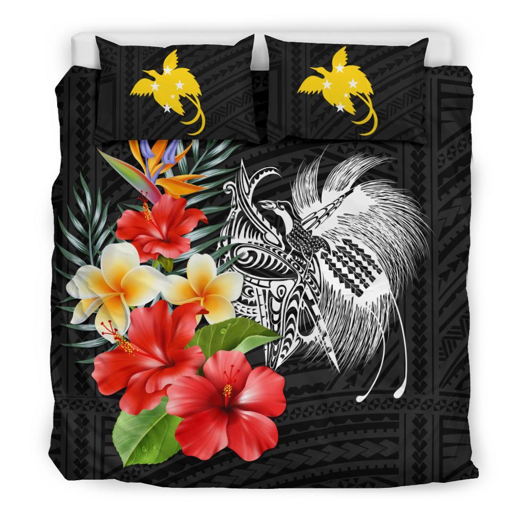 Polynesian Duvet Cover Set - Papua New Guinea Bedding Set Polynesia Turtle Hibiscus And Plumeria Black - Polynesian Pride