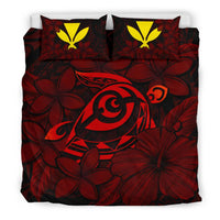 Hawaiian Turtle Hibiscus Plumeria Kanaka Polynesian Bedding Set Red - Soft Style - Polynesian Pride