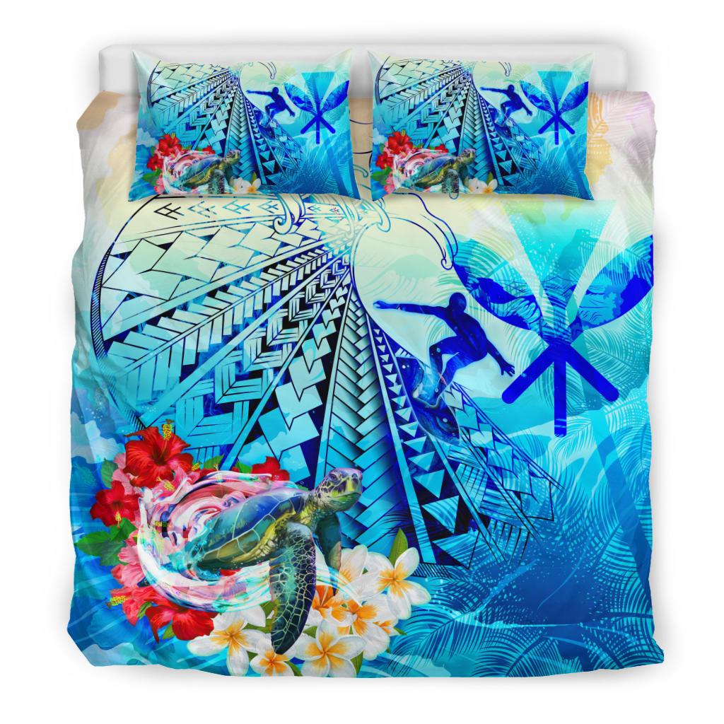 Polynesian Bedding Set - Hawaii Kanaka Maoli Duvet Cover Set - Turtle Surfing - Polynesian Pride