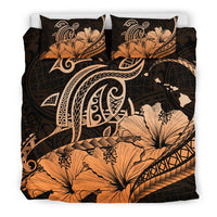 Hawaiian Map Hibiscus Turtle Polynesian Bedding Set Orange - Polynesian Pride