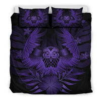 Hawaiian Owl Hibiscus Plumeria Polynesian Bedding Set - Purple - Polynesian Pride