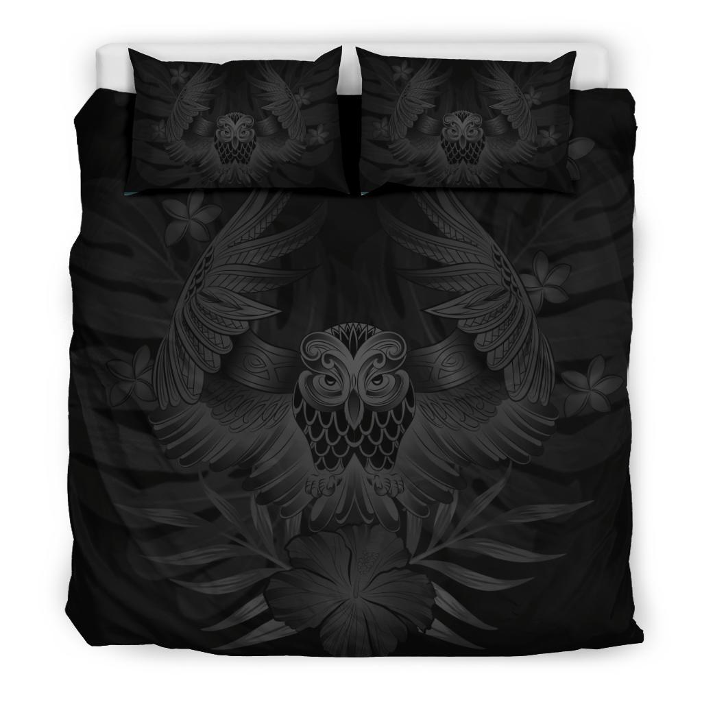 Hawaiian Owl Hibiscus Plumeria Polynesian Bedding Set - Gray - Polynesian Pride