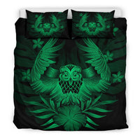 Hawaiian Owl Hibiscus Plumeria Polynesian Bedding Set - Green - Polynesian Pride