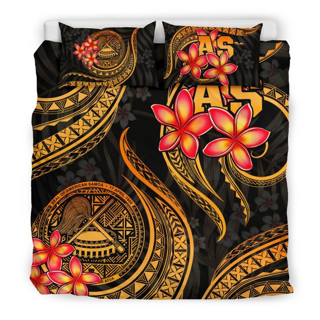 Polynesian Bedding Set - American Samoa Duvet Cover Set - Gold Plumeria - Polynesian Pride
