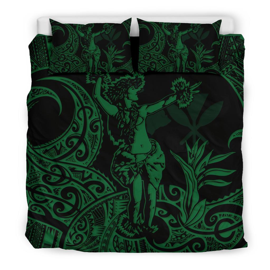 Polynesian Bedding Set - Hawaii Duvet Cover Set Hula Girl Green - Polynesian Pride