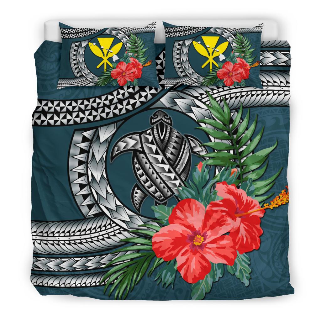 Kanaka Maoli (Hawaiian) Bedding Set - Polynesian Turtle Hibiscus Dark Blue - Polynesian Pride