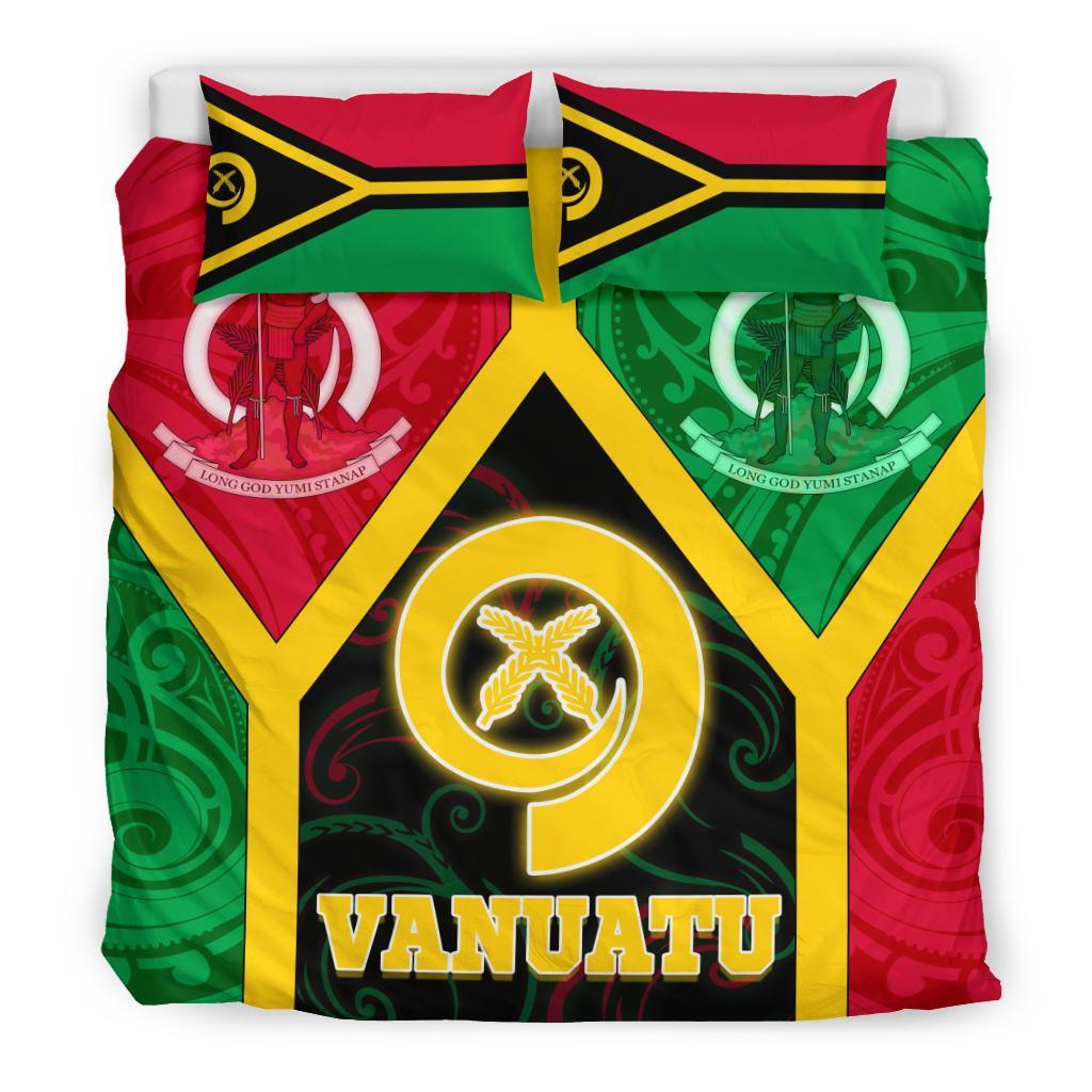 Vanuatu Polynesian Bedding Set - Vanuatu Flag and Coat Of Arms - Polynesian Pride