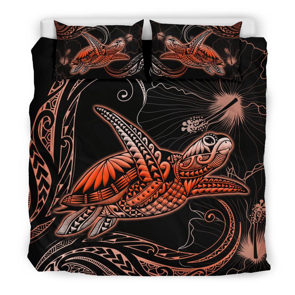 Turtle Polynesian Bedding Set Mix Hibiscus Orange - Polynesian Pride