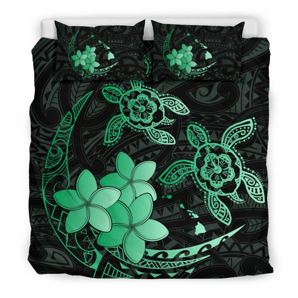 Hawaii Polynesian Turtle Plumeria Bedding Set - Pog Style Green - Polynesian Pride