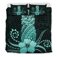 Hawaii Polynesian Pineapple Hibiscus Bedding Set - Zela Style Turquoise - Polynesian Pride