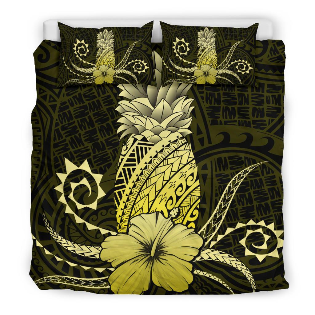 Hawaii Polynesian Pineapple Hibiscus Bedding Set - Zela Style Yellow - Polynesian Pride