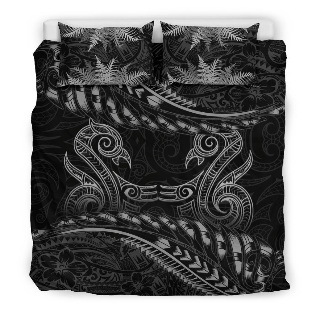 New Zealand Bedding Set Gray Manaia Maori - Silver Fern Duvet Cover - Polynesian Pride