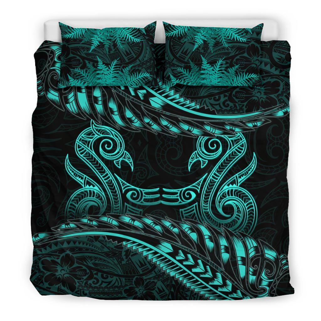 New Zealand Bedding Set Turquoise Manaia Maori - Silver Fern Duvet Cover - Polynesian Pride