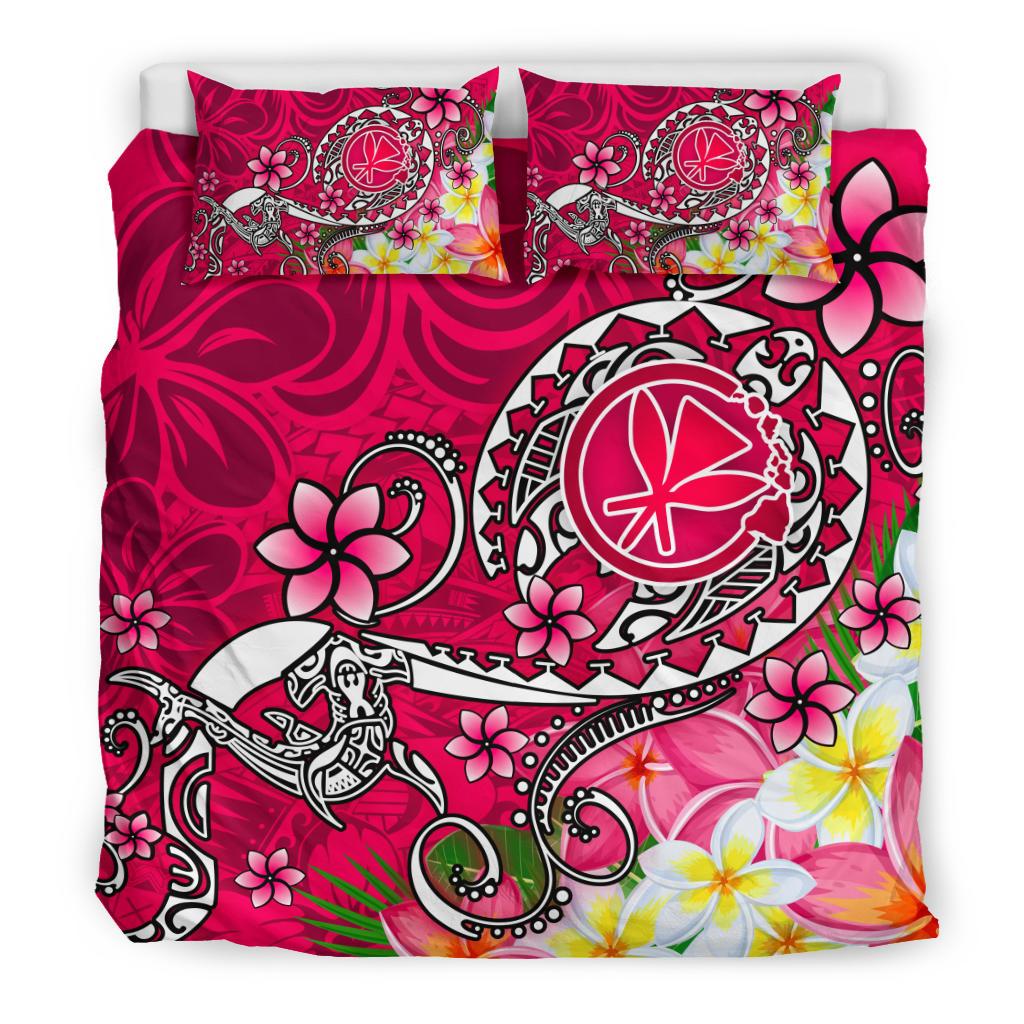 Hawaii Bedding Set - Turtle Plumeria Polynesian Tattoo Pink Color - Polynesian Pride