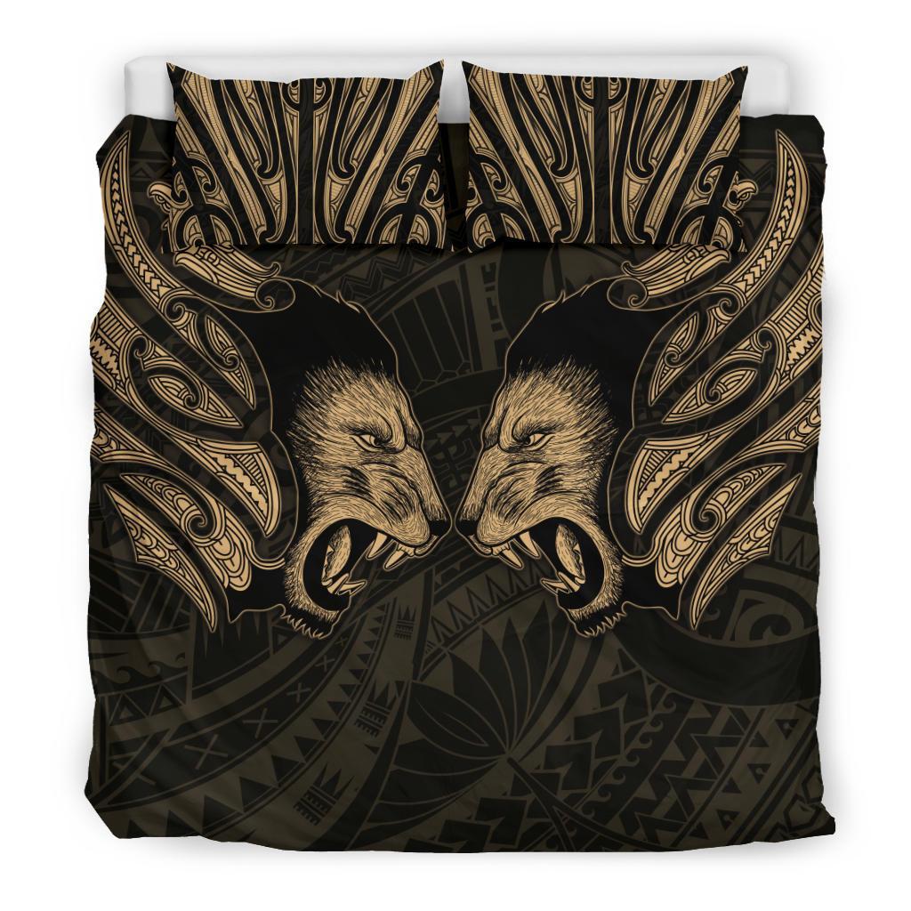 Double Lion Maori Tattoo Bedding Set New Zealand - Gold - Polynesian Pride